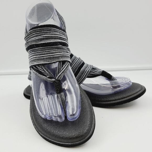 Sanuk Yoga Sling Sandles, Black & white Stripe, Size 8 - Picture 1 of 7